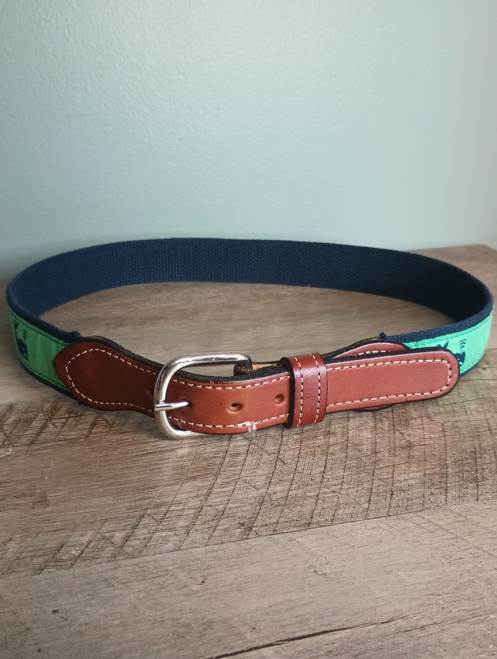 Womens Whimsical Whale Ribbon Belt XS/S Green Buckle Preppy Quirky - Picture 2 of 6